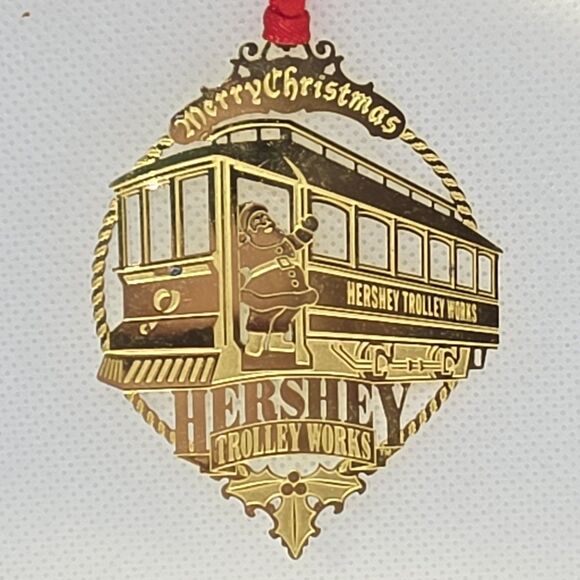Hershey's Chocolate Christmas Ornament Gold Metal Trolley Works - Picture 1 of 7